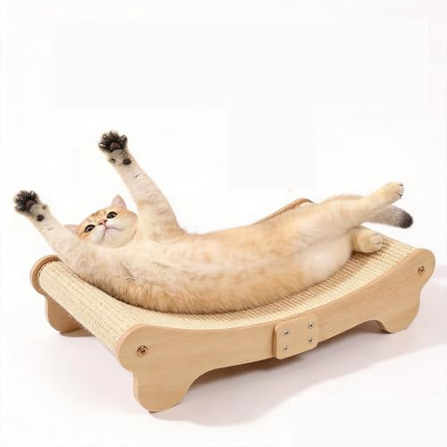 Sisal Kratzbrett Katze, Groß Kratzpappe für Katzen, 60x37.5x14cm | Holz Kratzmatte mit Gebogenes Design, Katzenkratzbretter, Fußmatte, Sisalmatte Cat, Scratcher Kratzpads für jeder Größe