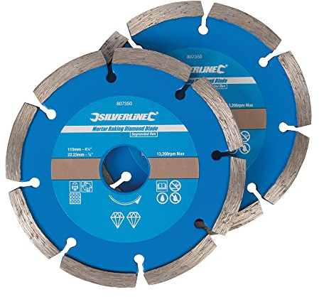 Silverline 807350 Mortar Raking Diamond Blade 2pk 115 x 22.23 mm Segmented Rim