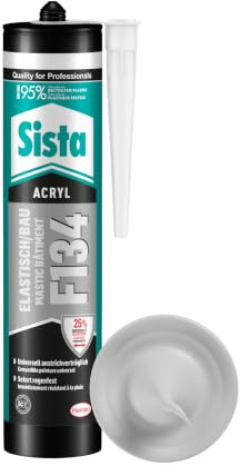 Sista F134 Elastisch/Bau Fugenfüller, dauerhaft elastische Dichtmasse für innen & außen, Fugenmasse für vielseitige Anwendungen, sofort regenfest, Grau, 1x300ml Kartusche