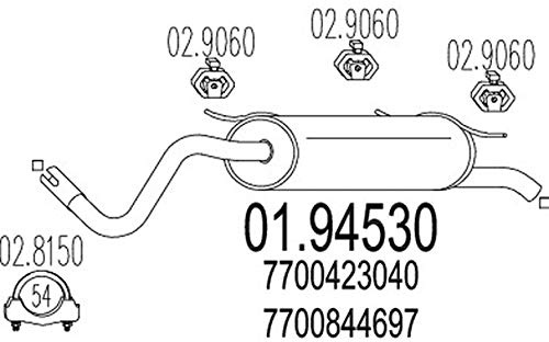 MTS 01.94530 Endschalldämpfer Kompatibel mit RENAULT Scénic 1 JA0/1, FA0 7700423040 7700844699 7700844702