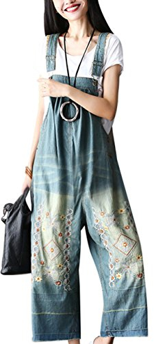 Youlee Donna Pantaloni Larghi Denim Salopette Tutine Pantaloni Style 1 Blue