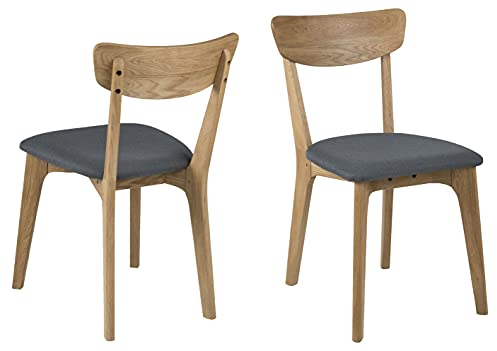 AC Design Furniture Tanner Esszimmerstühle 2er Set, B: 45 x T:49 x H: 84 cm, Eiche/dunkelgrau, Eiche/Stoff, 2 Stk