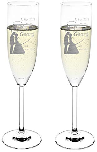 polar-effekt Leonardo Lot de 2 verres à champagne personnalisés avec gravure du nom Cadeau de mariage pour les mariés Motif couple de mariés