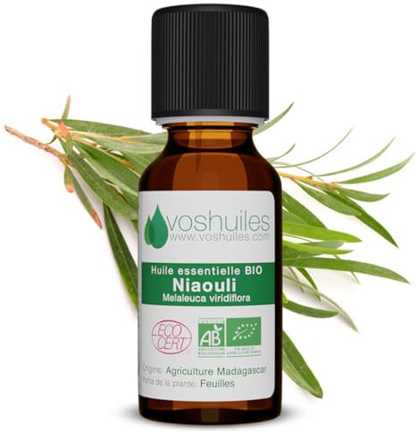 Huile Essentielle BIO de Niaouli - 100% Pure et Naturelle - HEBBD et ECOCERT - Huile Essentielle aux Nombreuses Vertus et Applications 60ml - VOSHUILES
