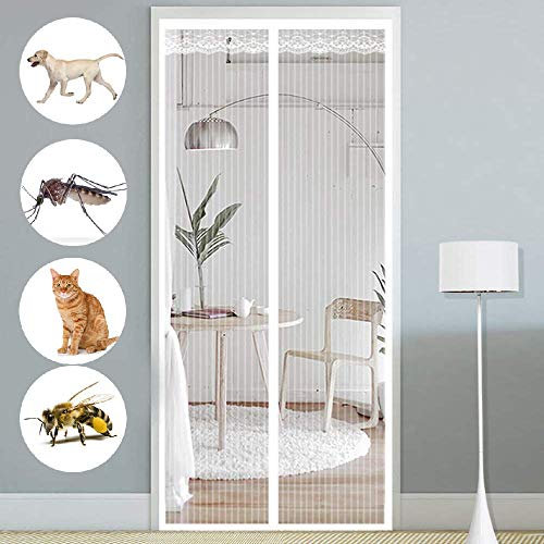 SODKK AnzarierPorta Finestra 155X235Cm, Resistente Traspirante Zanzariere, in Vetroresina, Rete, Adatto per Porte Fino A,Ianca