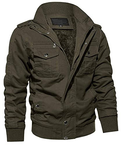 MAGCOMSEN Winterjacke Herren Fleecejacke Arbeitsjacke Baumwolle Reißverschluss Jacke Pilotenjacke Winter Armeegrün S