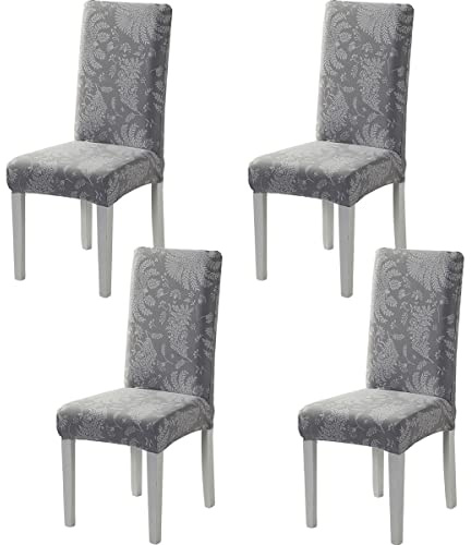 HZDHCLH Chair Covers Set of 4/6 Stretch Modern Chair Slipcovers for Dining Room Kitchen Wedding Party Washable Chair Protector (4pcs,grey leaf)