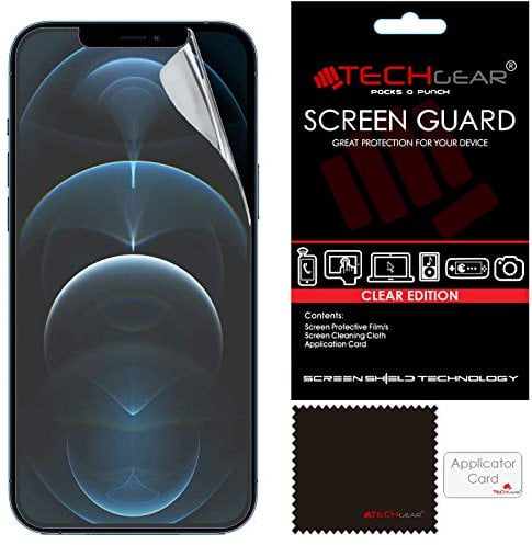 TECHGEAR [Pack of 5 Screen Protectors for iPhone 12 Pro Max - CLEAR LCD Screen Protector Guard Covers with Cleaning Cloth & Application Card Compatible with iPhone 12 Pro Max 6.7