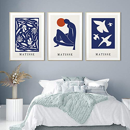 DHLHL Moderner Stil Abstrakte Matisse Silhouette Blaue Träume Poster Nordische Wand Bild Leinwand Kunstdruck Malerei Wohnkultur Wohnzimmer 50x70cmx3pcs Kein Rahmen
