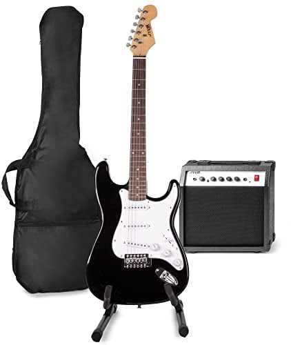 MAX GigKit Kit Guitarra Eléctrica – Kit con amplificador de 40W, soporte, funda acolchada, afinador digital, cable de instrumento, correa ajustable y accesorios – Negro