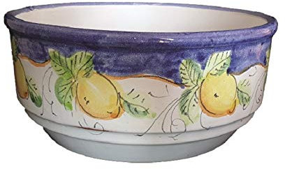 CIOTOLA INSALATIERA (SET 4 PEZZI) IN CERAMICA DI VIETRI DIPINTA A MANO DECORO LIMONI; DIAMETRO CM. 16, ALTEZZA CM. 8 PIATTO FRUTTA DOLCE MADE IN ITALY
