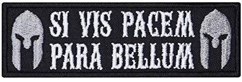 Spartaner Aufnäher/Aufbügler Si vis pacem para bellum Biker Patch/Bügelbilder zum annähen/aufbügeln | Geschenk Motorradfahrer Applikation für alle Stoffe | 95x30mm