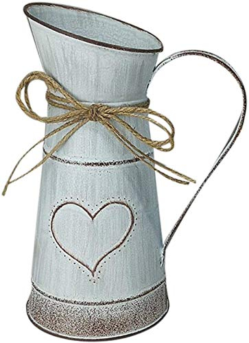 Pichet de Lait en Métal Vintage, Rustique Forme de Coeur Vase en Métal Pichet Jug Pot, Élégant Style Français Pays Primitif Pichet Cruche Lait Peut Vase à Fleurs Décor À La Maison