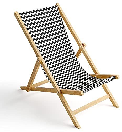 Ferocity Holz-Liegestuhl Klappbar Klappliegestuhl Sonnenliege Strandstuhl Wechselbezug Motiv Zig-Zag [119]
