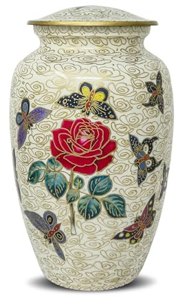 PRECIOUS HANDICRAFT Butterfly Cremation Urns for Ashes Adult | Decorative Urn for Human Ashes Female & Male, Rose & Butterfly Floral Keepsake Urn with Secure Lid (Large)