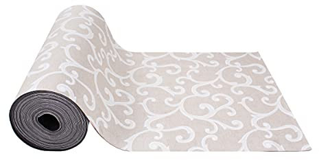 Alfombra de pasillo de cocina de goma antideslizante impermeable con diseño de hojas beige (325 x 50 cm)