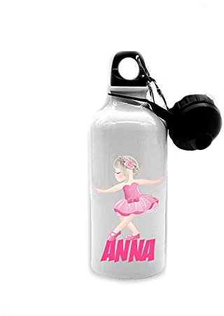 PR Service PRS/Spotapplick borraccia in alluminio da 500ml. con doppio tappo a vite e moschettone ideale per la danza ballerina personalizzabile nome cognome iniziali (Rosa)
