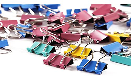 Juliyeh Loose-Leaf Binder 50 pcs Coloured Metal Small Bulldog Clips, 15mm Binder Clips Small Dovetail Clip File Holder for Office School Home Kitchen Shop (4 Colours)