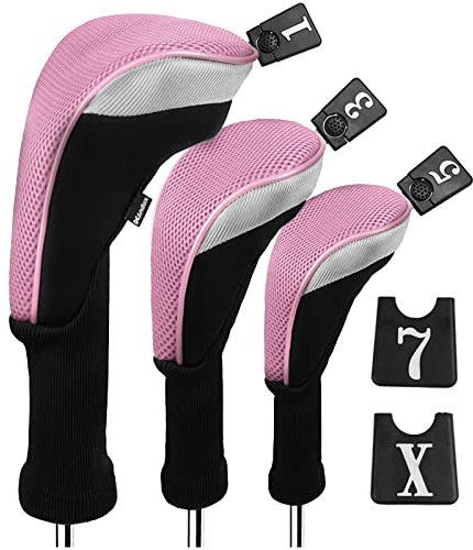 Andux 3 pz/set Golf 460cc Driver Testa di Legno Copre con Collo Lungo Rosa