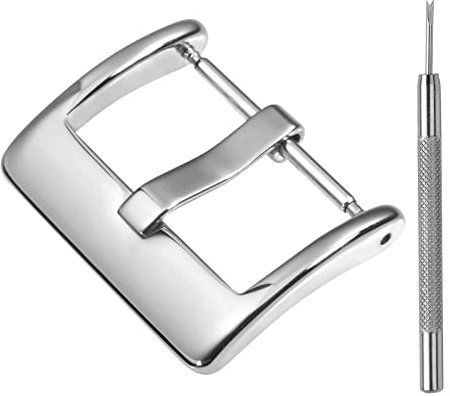 BISONSTRAP Ersatzschnalle für Uhrenarmband , Edelstahlverschluss für Smartwatch-Armbänder- 16mm, Poliertes Silber