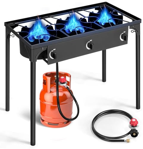 Outvita 3 Brenner Propan Gaskocher für Outdoor-Kochen, 225.000 BTU Campingkocher mit abnehmbaren Beinen, Temperaturregelknöpfe für Hinterhofkochen, Grillen, Backen und Braten