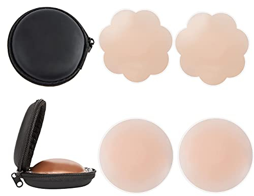 XJSGS Nippelpads-Damen Nipple Cover mit Brustwarzenschutz-Nippelabdeckungen für Damen unsichtbar wiederverwendbar selbstklebend(2 Paar)