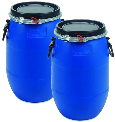 Pluto Packaging Blue Air Tight Plastic Open Top 30 Litre Food Grade Storage Barrel Drum Keg With Lid & Latch Ring (2)