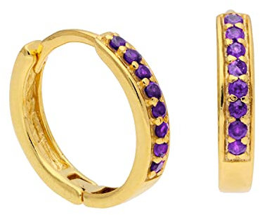 Vergoldete Sterling Silber Amethyst CZ 15mm Huggie Creolen