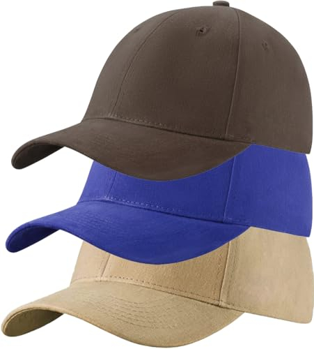 4sold (3 Stück) Baseballkappe für Männer und Frauen, 100% Baumwolle, Baseballkappe, Sport, lässig, einfarbig, Sonnenhut, Messing, Polo-Stil, klassisch, Farbset 2, One Size