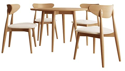 Mirjan24 Essgruppe SM01, Sitzgruppe, Runder Esstisch, 4 Skandinavischen Stühlen, Esstisch Küchentisch, Esszimmergruppe (Magic Velvet 2250, Natur/Natur, 100 cm)