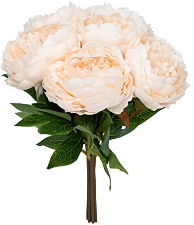 Softflame Lot de 6 Fleurs artificielles/Fausses pivoines Blanches pour Mariage, Maison, fête, Restaurant
