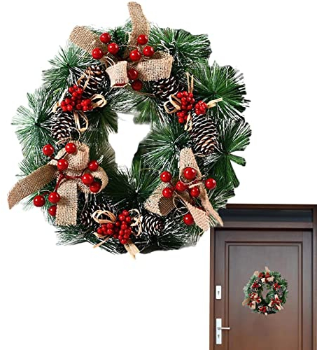 astound Weihnachtskränze für Windows - Weihnachtsschmuck Türkranz - Kranz Christbaumkugel mit Leuchtend roter Blume für Festliche Dekoration