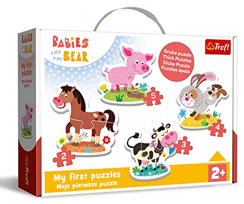 Trefl - Babies and The Bear, en la Granja: 4 Rompecabezas, de 2 a 5 Elementos, Animales de Cuentos de Hadas Bebés y Ositos de Peluche, Diversión para Niños a Partir de 2 Años