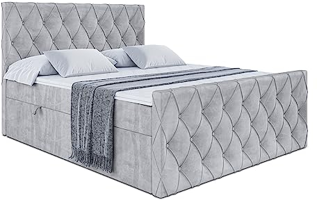 ALTDECOR Boxspringbett mit Matratze und Lattenrost, Boxbett, Fußteil, Topper, Polsterbett mit Bettkasten, Bett mit Stauraum H3-Matratze, Doppelbett, Springboxbett - Amay - 120x200 - Grau Monolith 84