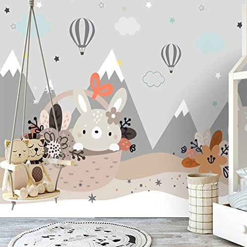 KOMEDO Photo personnalisée Papier peint Nordique Peint à la main 3D Dessin animé Lapin Chambre des enfants Peinture murale Fond Peinture murale 3 D -450X300cm