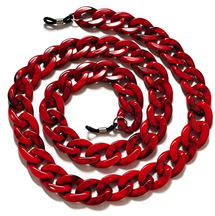 Brillenkette 72 cm Acryl-Sonnenbrillen-Kette Frauen Anti-Rutsch-Lesebrillen-Band-Clip-Maskenhalter-Umhängeband-Lanyard Rot