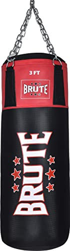 Brute Boxsack für Erwachsene - Punch Bag ist ideal, um Ihre Schlag und Trittechniken zu trainieren für Jede Kampfsportart Kickboxen, Muay Thai, Material: Leder, Gewicht: 23, Gr: 3 FT