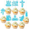 SYKYCTCY 24 Pack First Holy Communion Cupcake Toppers Glitter Cross Bible Cupcake Picks Angel God Bless Cake Decorations for First Communion Baptism Religion Theme Birthday Party Supplies Blue