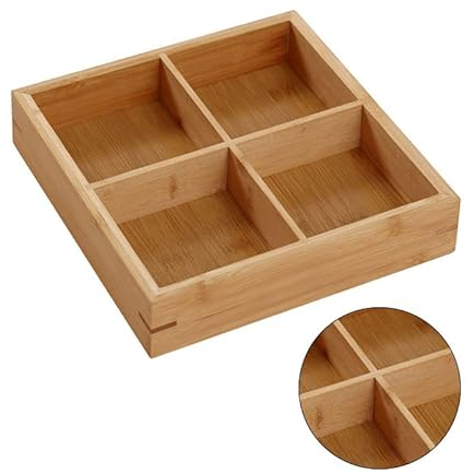 Pssopp Divided Wooden Tray, Wooden Diet Dish Platter Divided Serving Trays for Appetizer Charcuterie Food Dried Fruits (4 Compartments)
