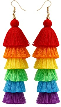 TOPWAYS Regenbogen-Ohrringe, Stolz-Ohrringe, 6-teiliges Set, für Damen und Herren, Gay-Pride-Accessoires, Schmuck für Reisen (Quasten-Ohrringe)