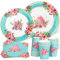 Platos Desechables Cumpleaños Biodegradables Vintage Blanco Platos y Vasos Servilletas Floral Boda Platos Carton Vajilla Desechable Fiesta 20 Personas