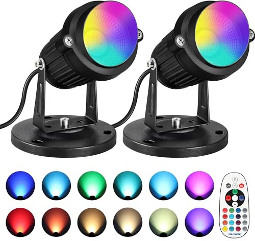 SUNVIE RGBW Christmas Spot Lights Indoor 6W Uplighting Indoor with Remote Color Changing Up Lights Indoor 120V Spotlights Indoor LED Uplights Indoor Accent Lighting for Party Plant Decor, 2 Pack
