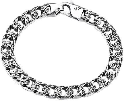 9mm Panzerkette Armband Herren 925 Sterling Silber Kubanische Kette Gliederkette Armband mit Tang-Gras-Muster 18/20cm