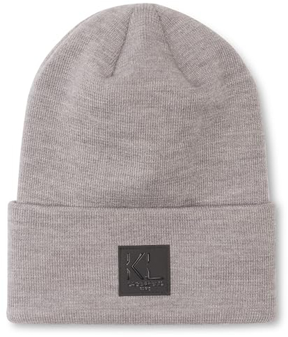 KARL LAGERFELD Herren Fleece Lined Kl Patch Beanie-Mütze, Grau, Einheitsgröße