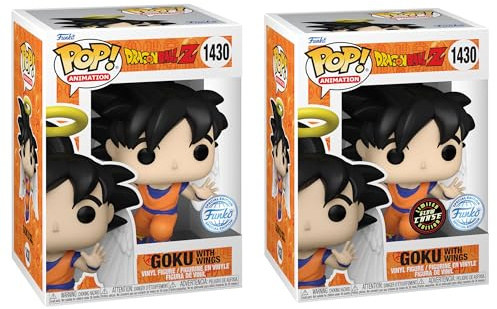 Funko Pop! Animation: Dragon Ball Z - Goku con alas (ángel) edición especial paquete de 2 piezas - Figuras de vinilo GITD Common & Chase Glow Multicolor Exclusivo #1430