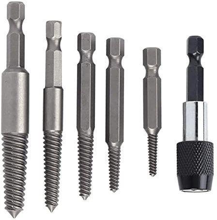 Extractor de Tornillos sin Cabeza, 6 uds., Extractor de Tornillos con Cabeza Rota, Vástago Hexagonal, Herramienta Eléctrica de Extracción de Hilo Fino