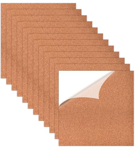 Sporgo Lot de 12 Plaques en Liège Autocollantes 30 x 30 cm - 1 mm d'Épaisseur - Pour Bricolage, Artisanat, Tableaux Mémo et Décoration Murale