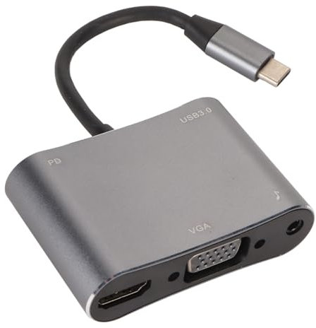 Type C to VGA 4K HDMI Adapter, 5 in 1 USB C Hub MultiPort Adapter with with 4K HDMI, VGA, 87W Power Delivery, USB 3.0, 3.5mm Audio Jack, for Typc C Laptop PC