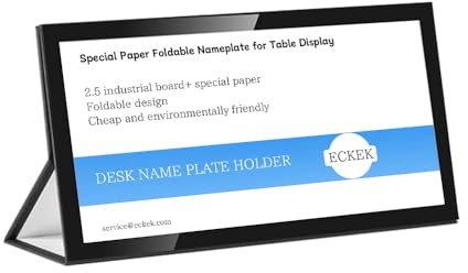 ECKEK Lot de 2 supports de plaque nominative de bureau, support en papier spécial pour affichage de table, plaque nominative pliable (simple face, noir, 200 x 100 mm)