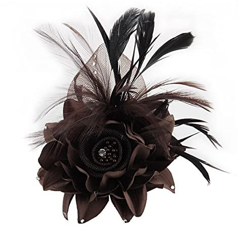 iSpchen Federbrosche Brosche Brautschmuck Broschennadel Sicherheitsnadel Damen Mädchen Kostüm Zubehör Bouquet Corsage Handgelenk Blume Hochzeit Anstecknadel für Schals Tücher Retro braun